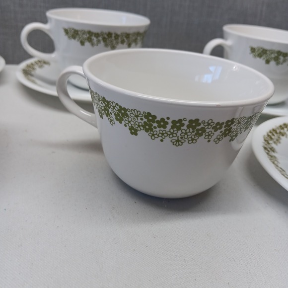 VTG Corelle Spring Blossom Crazy Daisy Green Coffee Tea Cup Saucers Lot 7 MCM - Picture 14 of 16